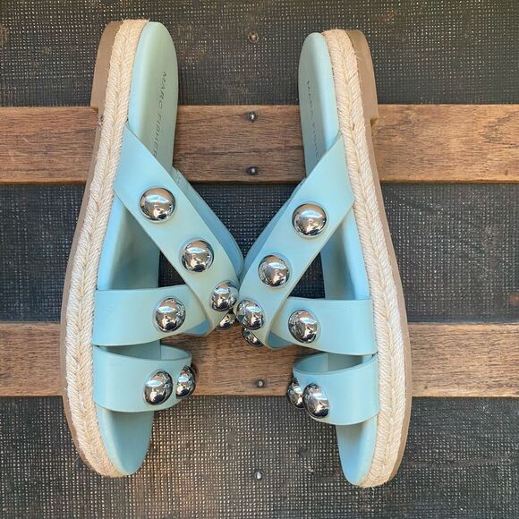 New Marc Fisher Prisca Espadrille Sandals Sz 8.5 Silver Studded Slide mint - Picture 8 of 12